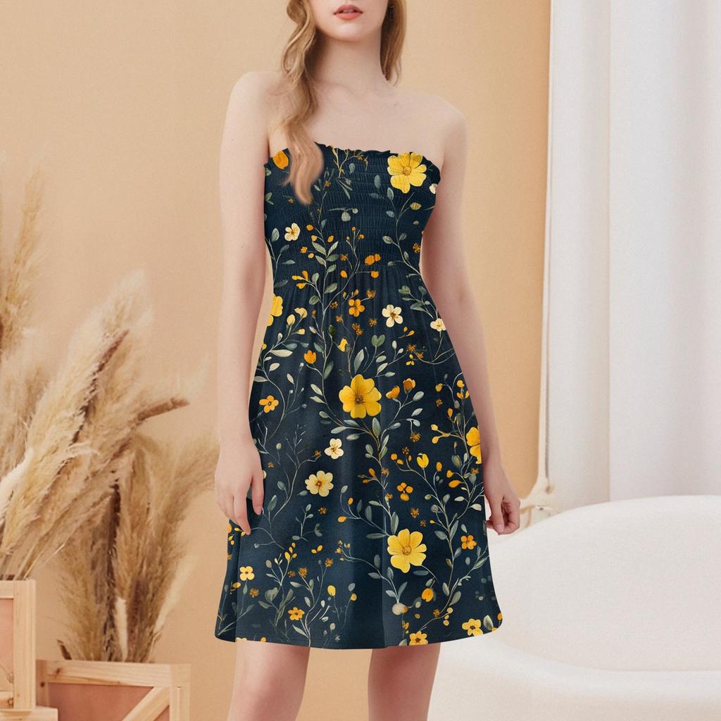 Fashionable Women's Casual Tube Top Print Sleeveless Dress