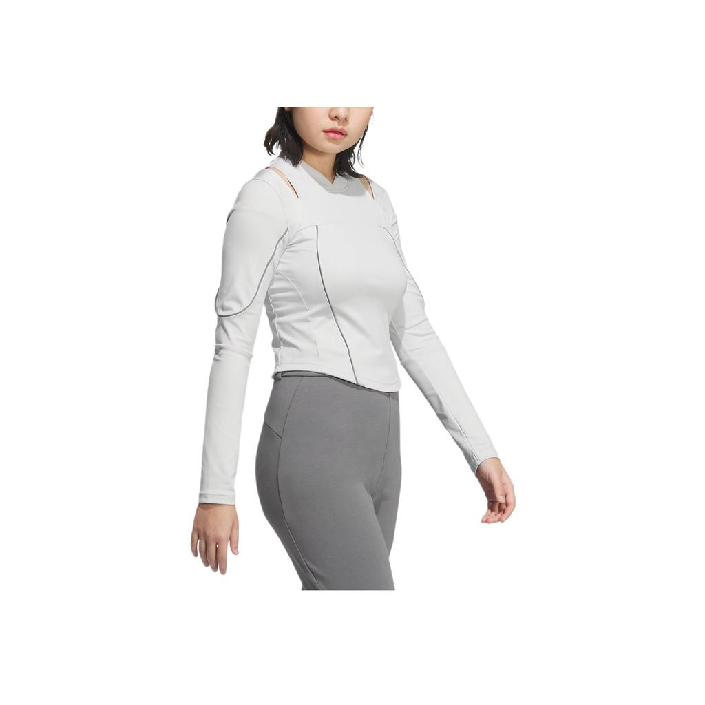 Adidas Aeroready Slim Long Sleeve Top Quick-Drying Hollow Sports Casual Fitted T-Shirt Women Tops Light-Gray JJ1085