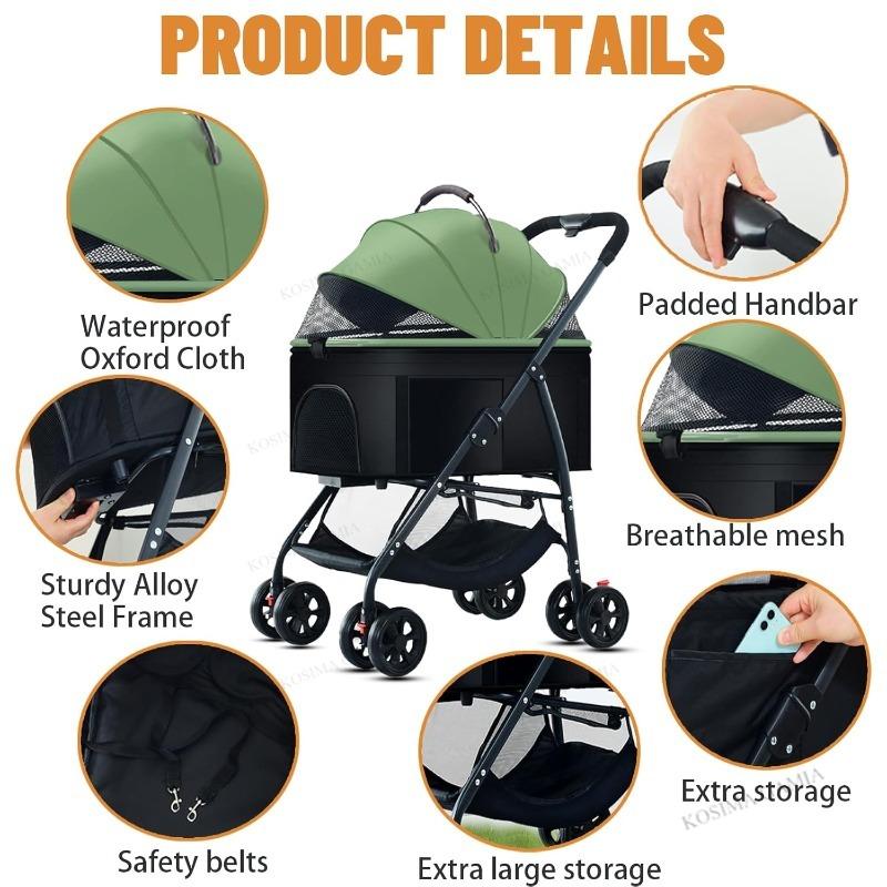3-in-1 Pet Dog Stroller, Dog Wagon with Removable Carrier, Cat Stroller for Medium Dogs Up To 55lbs, Easy Foldable Pet Stroller