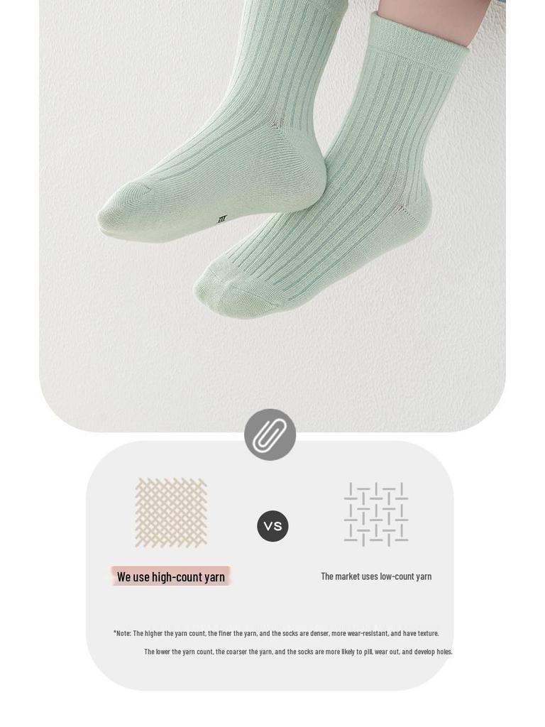 Mädchen-Baumwollsocken in mittlerer Wadenlänge - Einfarbig für Frühling, Herbst und Winter