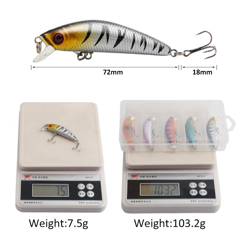 8PCS 7.2cm/7.5g Three Anchor Hook Simulated Sound Bead Fish Bait Sequin Hard Bait
