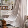 Curtain Half Blackout Cotton Linen Stripe Embroidery Orange Tassel American Curtain for Bedroom Bay Window Curtain Finished