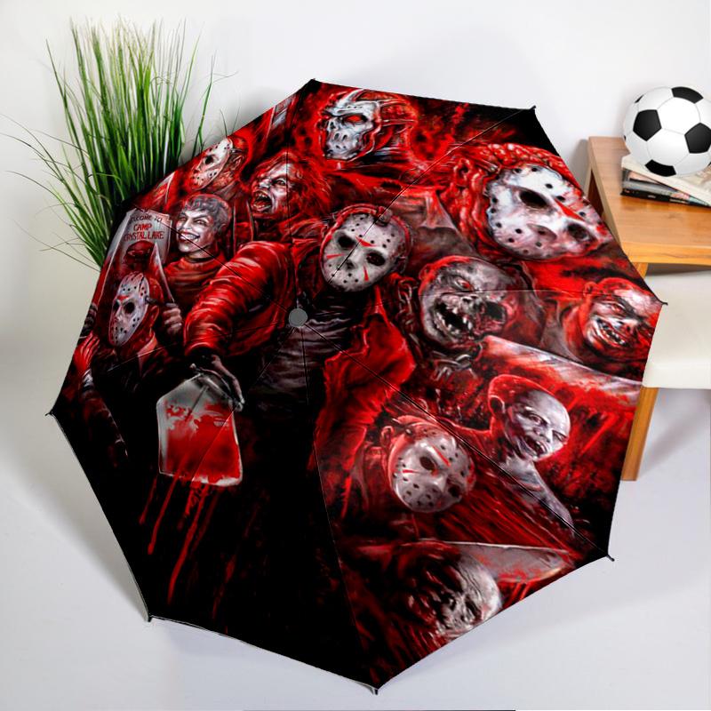 Horror Movie Characters Umbrella Folding umbrella, automatic umbrella 8-Frame for Travel, camping Use Gift for Halloween Christmas