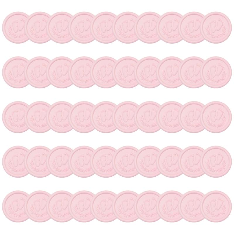 652F Pack of 50 Pearls Pink Wax Seal Sticker with Infant Footprint Easy Application