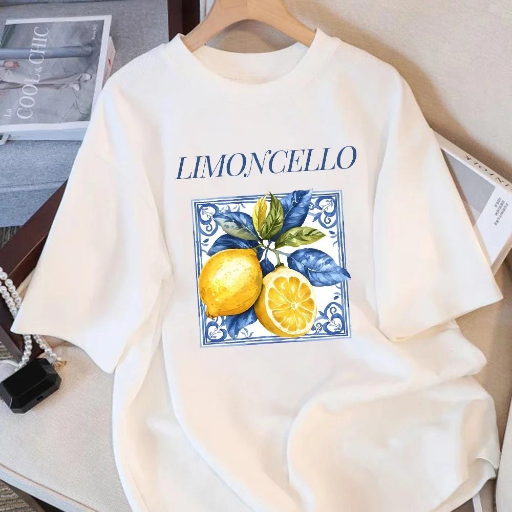 Lemons Fruit Market Creative Print Women T Shirts O-Neck T-Shirt Summer Clothes All-Match Comfortable Streetwear