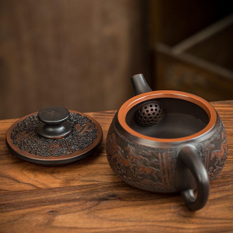 Jianshui Clay Purple Pottery Teapot Hand Painted Antique Relief Teapot Household Teapot Kungfu Tea Set Kettle