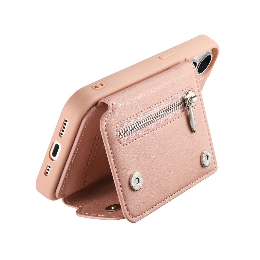 For iPhone 17 Pro Case D-Ring Holder Leather + PC + TPU Phone Cover with Wallet Kickstand