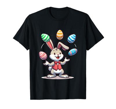 Funny and Adorable Easter Bunny Juggling Colorful Eggs Kids Boys T-shirt