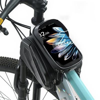 Bike Frame Bag - 2.73L Detachable Touchscreen Pouch w/EVA Hardcase & 360° Swivel, Top Tube Bike Bag/Handlebar Mount for / Up To 7" -
