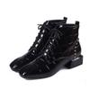 2024 Fashion Square Toe Mid Heel Solid Women's Boots Square Heel Ankle Modern Boots Spring/autumn Lace-up Shoes Female Botas