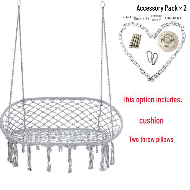 Nordic Indoor Outdoor Double Hanging Chair Swing with Tassel Cradle - Cotton and Linen Hammock for Homestay or Balcony.