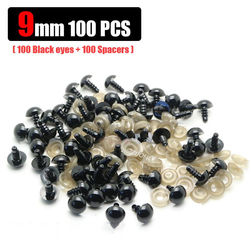 6-14mm Black Plastic Safety Eyes for DIY Crochet Doll Decoration DIY Craft Kit Plush Toy Soft Toy Doll Eyes Accessories 100Pcs