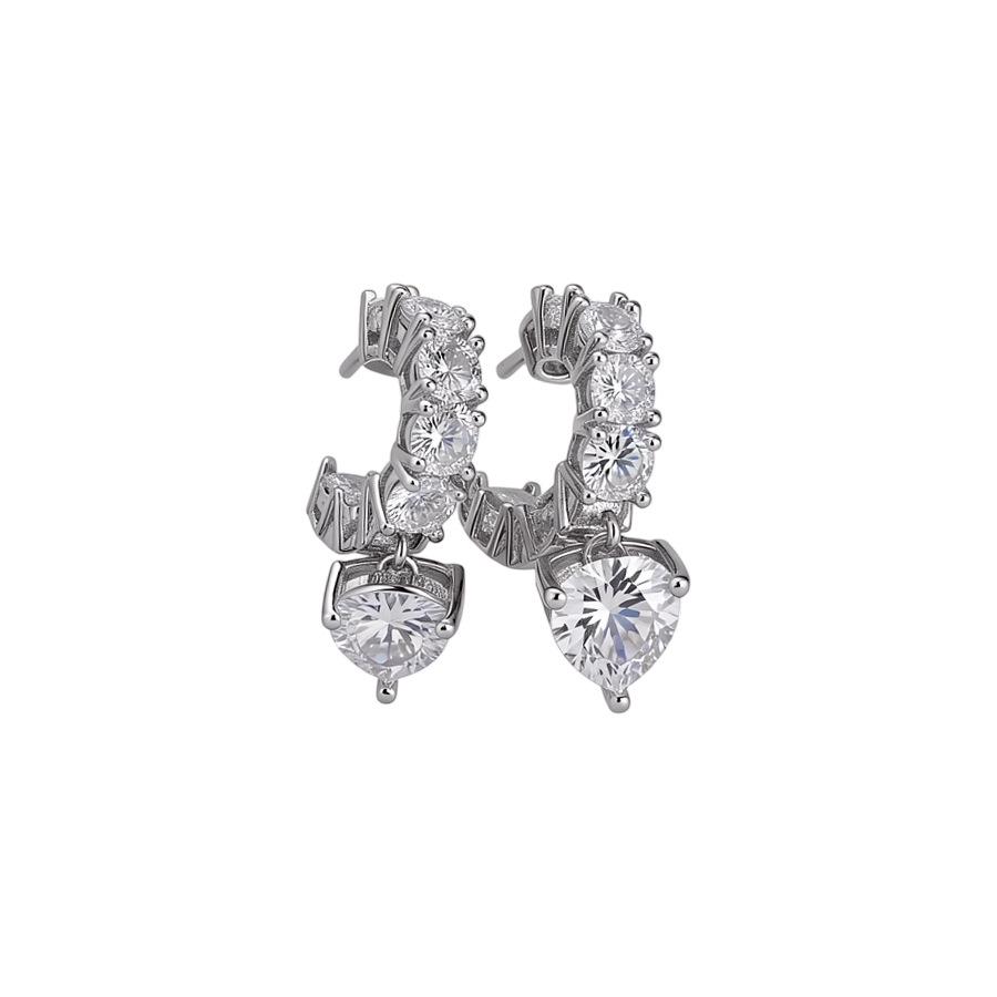 Silver Needle Zirconia Heart-Shaped Geometric Stud Earrings - Elegant and Fashionable Jewelry for Women