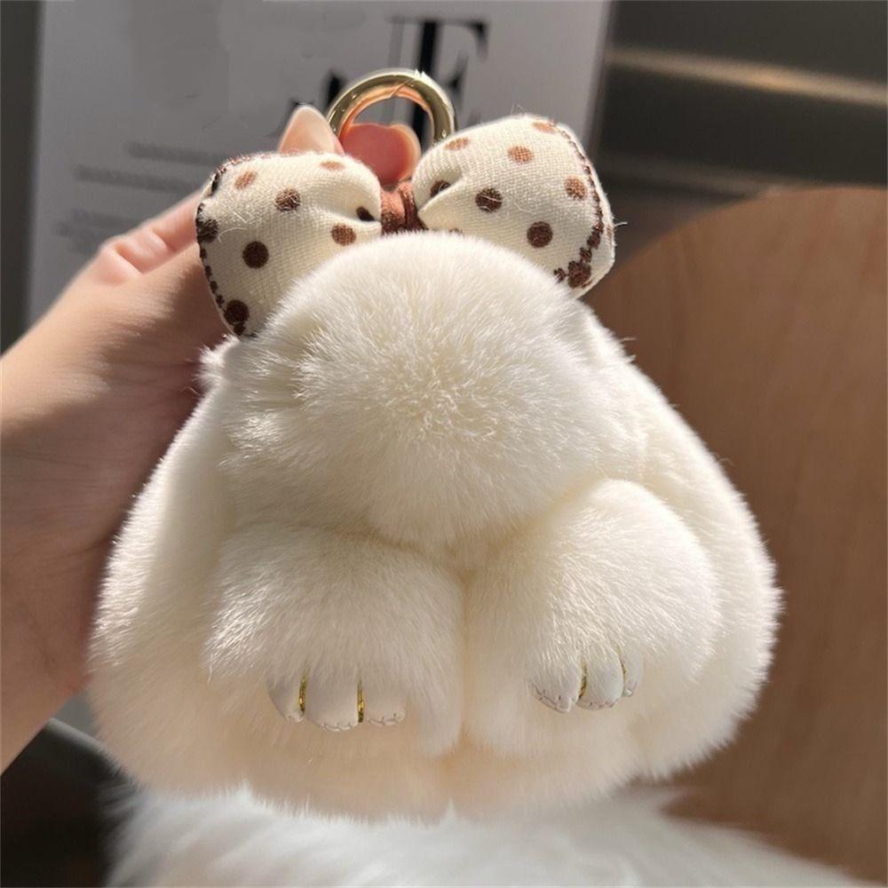 Hair Bow Bunny Keychain Pompoms Plush Rabbit Key Ring Rabbit Fur Keychain  Jewelry Gifts
