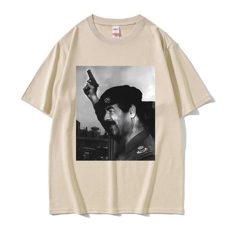 

2025 Summer Saddam Hussein with Gun Funny Meme T-shirts Men Women Fashion Oversized Unisex 100% Pure Cotton Printed T-shirt S