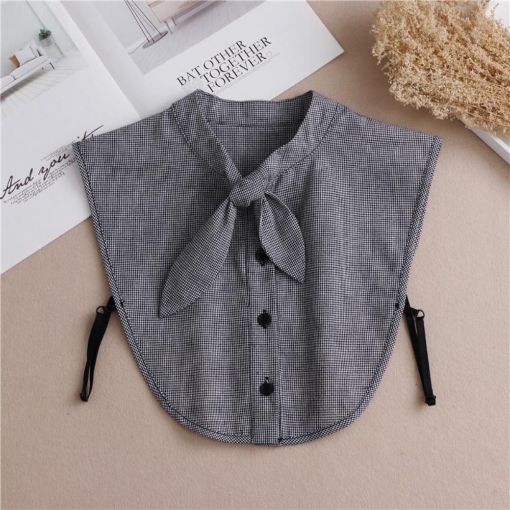

Decorative Cotton Fake Collar Bow Tie Removable Half Shirts Plaid Detachable Collar Women
