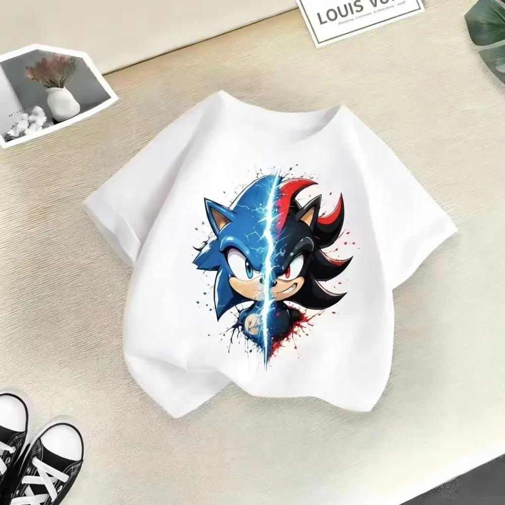 Sonic vs Shadow Kids TShirt  Video Game Tee Short Sleeve Cotton Crewneck Birthday Gift for Boys Soft Breathable Daily Wear