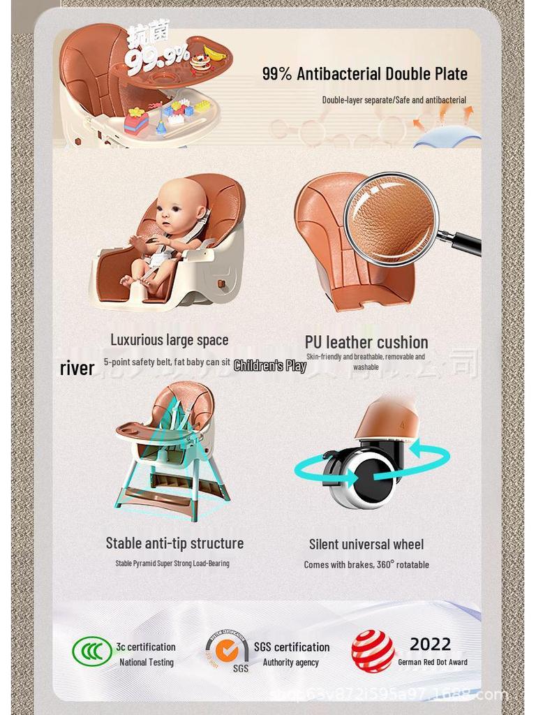 Multifunctional Adjustable Foldable High Chair for Infants and Toddlers