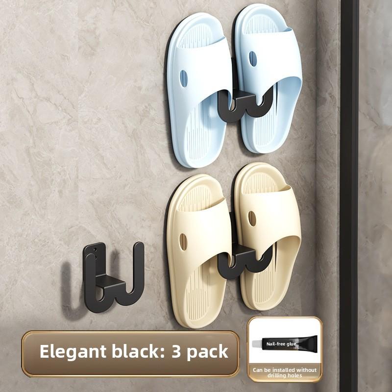 Suport papuci baie montat pe perete fără găurire, suport depozitare pantofi montat pe perete pentru toaletă, cârlig depozitare cu scurgere pentru toaletă