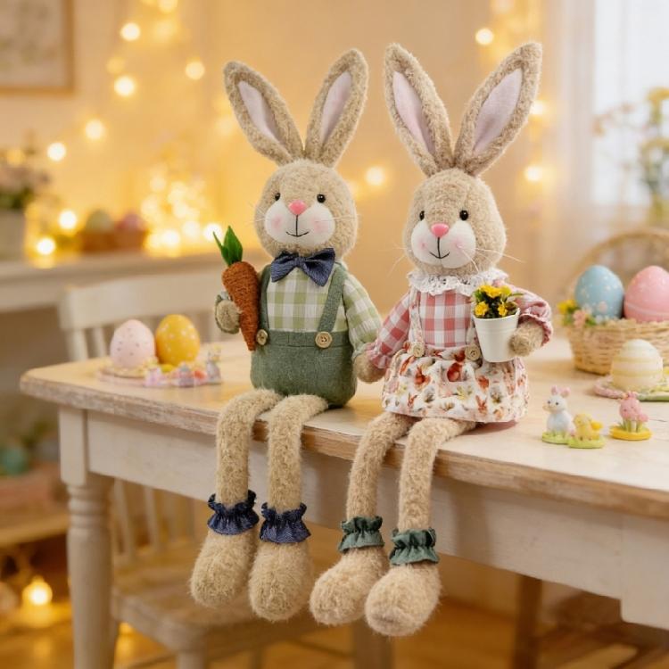 Sturdy Long Leg Sitting Easter Rabbit Plush Desktop Decoration Creative Party Display Ornament for Safe Use