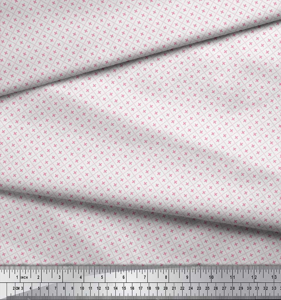 Soimoi Japan Crepe Satin Fabric Check Shirting Print Fabric by Metre 42 Inch