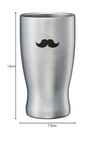 Doshisha Beer Tumbler, Beard Design, 350ml, Dishwasher Safe, Keeps Hot or Cold, Vacuum Insulated, Silver