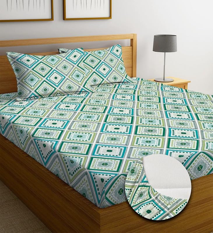 Premium Cotton Elastic Fitted Bedsheets  | Size: Bedsheet - 198.12CM x 182.88CM + 25.4CM (Drop) Pillow Cover -  46 cm x 68 cm