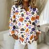 Women Button Down Shirt Halloween Pumpkin Print Turn Down Collar Long Sleeve Casual Fit Blouse Top for Daily Wear