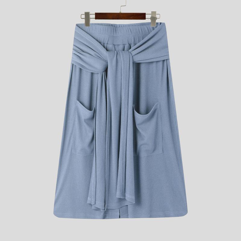 

INCERUN Men High Waist Belt Front Pockets Splits Semi-Sheer Kilt Skirts 5XL синий