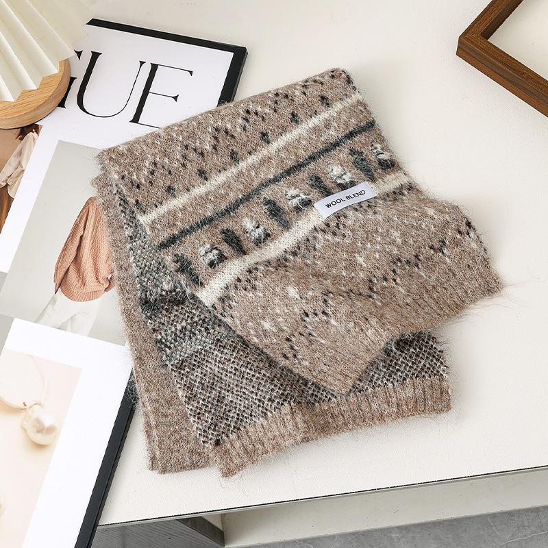 Retro Red Green Print Fashion Winter Women Knit Scarf Headscarf Casual Preppy Scarve Lady Mujer Wrap Shawl Korean New Christmas