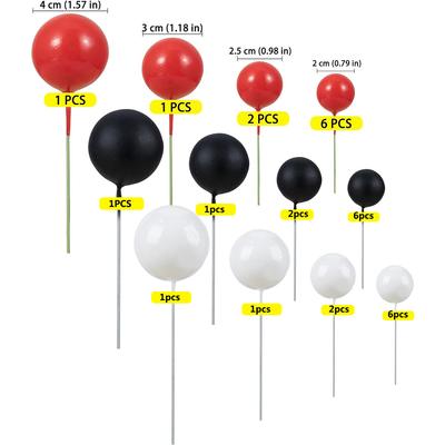30Pcs Ball Cake Topper Sticks Foam Balls Cake Picks Cake Decorations for Wedding Party Birthday Cake Decorating Red Black White