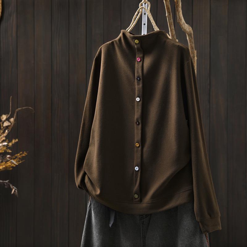 2025 Bojiafan Women's Half-High Collar Plush Sweatshirt with Stylish Colorful Buttons