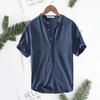 Stand Collar Short Sleeve Men Shirt Buttons Half Placket Anti-pilling Summer Casual Solid Color Thin Shirt Daily Garment