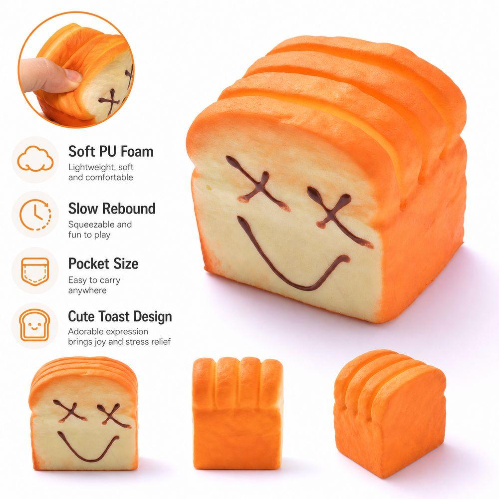 Cartoon Toast Squeeze Toy Soft Mochi Squish Foam Toy New Stress Squeeze Toy  for Kids Adult