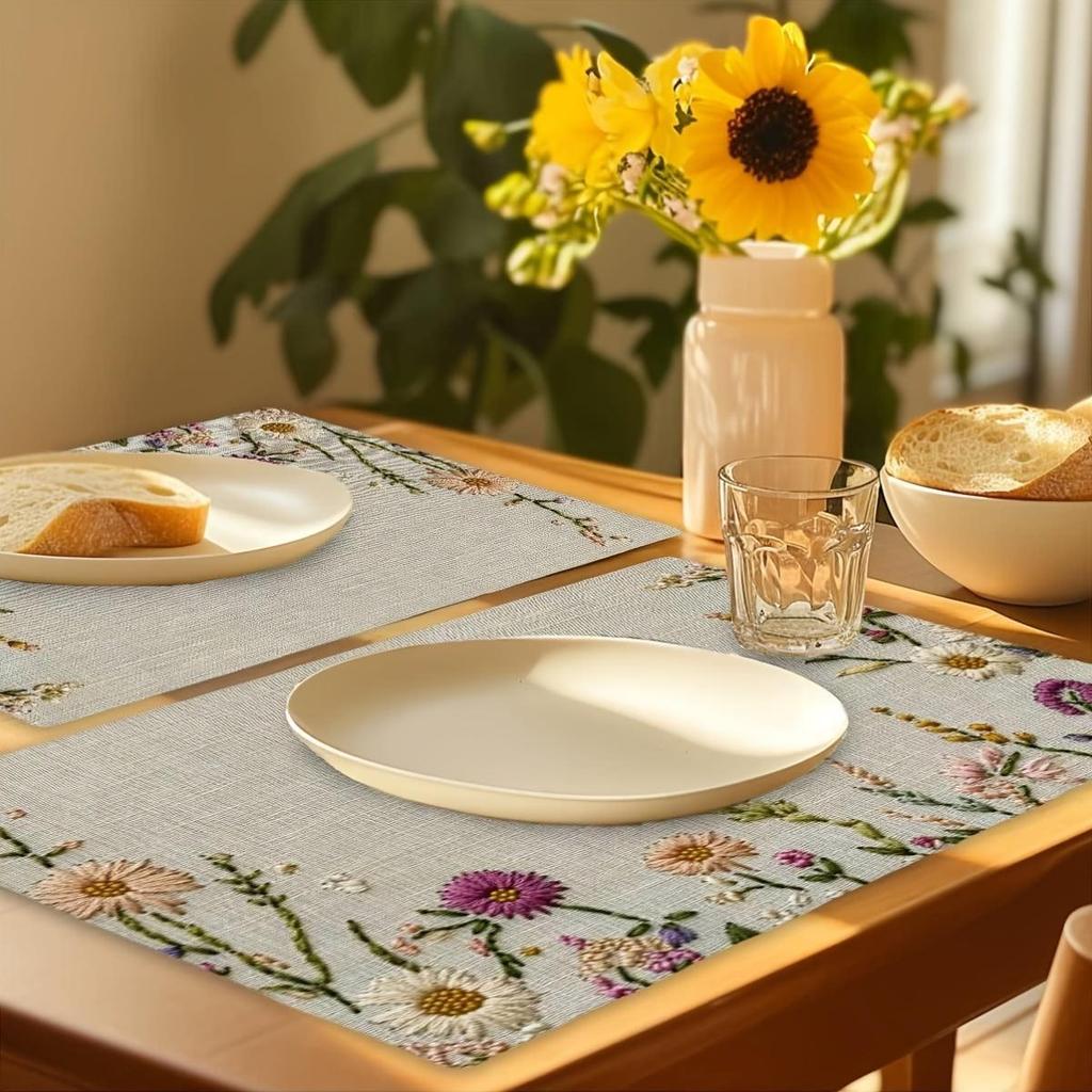 1pc Elegant Floral Tablecloth Placemat - Non-Slip Heat-Resistant Table Mat, Large for Dining, Kitchen, Parties