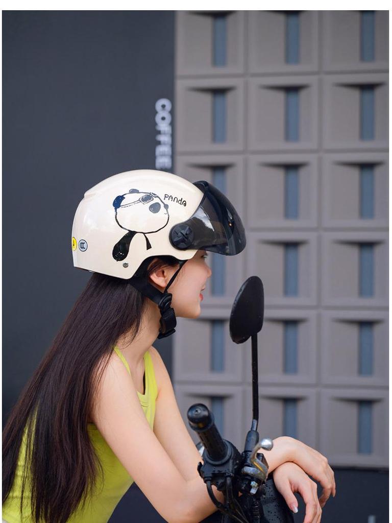 Certified Cute Panda Electric Vehicle Helmet for All Seasons - Unisex Motorcycle & Scooter Half Helmet
