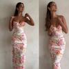 Abito Midi da Donna Scollo a Cuore Senza Maniche Bodycon Vita Media Floreale Tubino Elasticizzato Poliestere Abito Estivo