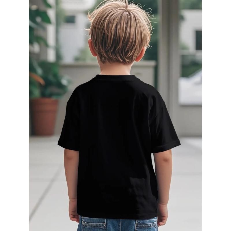 European sizes Boys Punk Rock Skull Graphic T-Shirt- Black with Orange Accents, Short Sleeve Crew Neck Casual Top