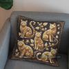 2D Cute Golden Cats With Leaves Pillow Cover Pattern Cushion Cover Suitable For Sofa Bedroom Car Pillow Cover