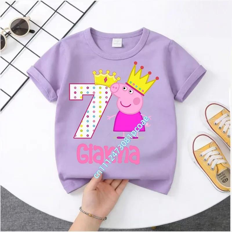 summer T-shirt Peppa Pig 1-8 years old children' Polyester short-sleeved boys' sports shirt, girls' casual top with digital print