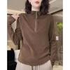 Women Half Zip Stand Collar Long Sleeve Sweatshirt Casual Pullover Top