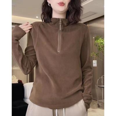 Women Half Zip Stand Collar Long Sleeve Sweatshirt Casual Pullover Top