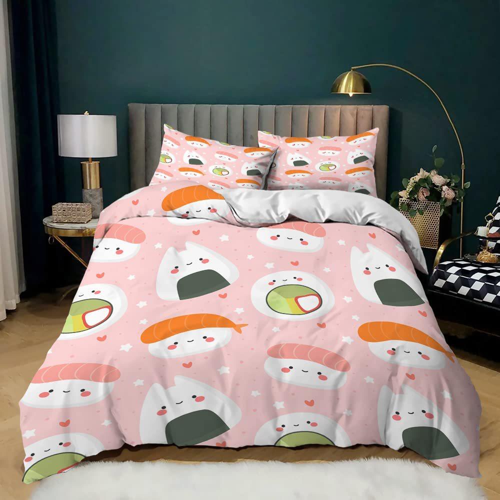 Sushi Duvet Cover Cute Rice Ball Bedding Set Children And Girls Room Decoration Three-Piece Set