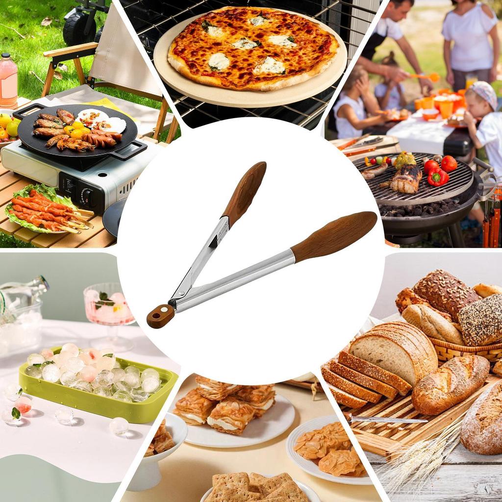 Tongs For Cooking 11.8 Inch Non-Stick Locking Utensil Wooden Food Serving Tongs For Cooking Salad Food BBQ Grill Bread Toast