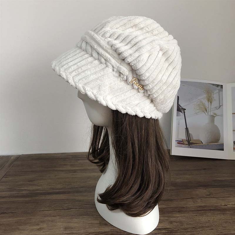 Fisherman Hat Women's Irregular Brim Basin Hat Japanese Style Small Corduroy Ear Protection Warm Hat Autumn and Winter Fashion