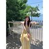 Women's Summer Yellow Gradient V-Neck Spaghetti Strap Beach Dress