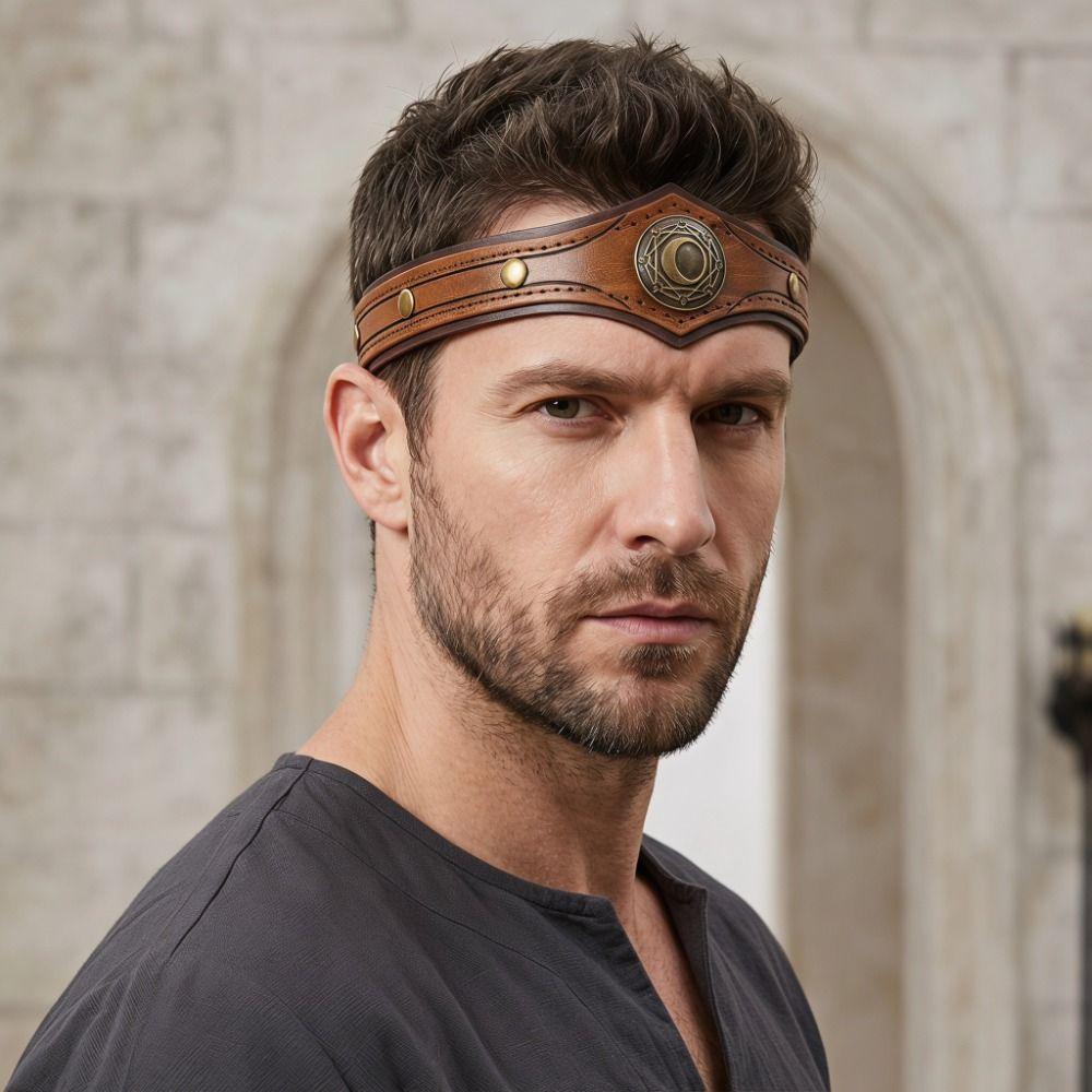 Embossed Pu Rivet Headband Medieval Style Halloween Hair Hoop Cosplay Headband