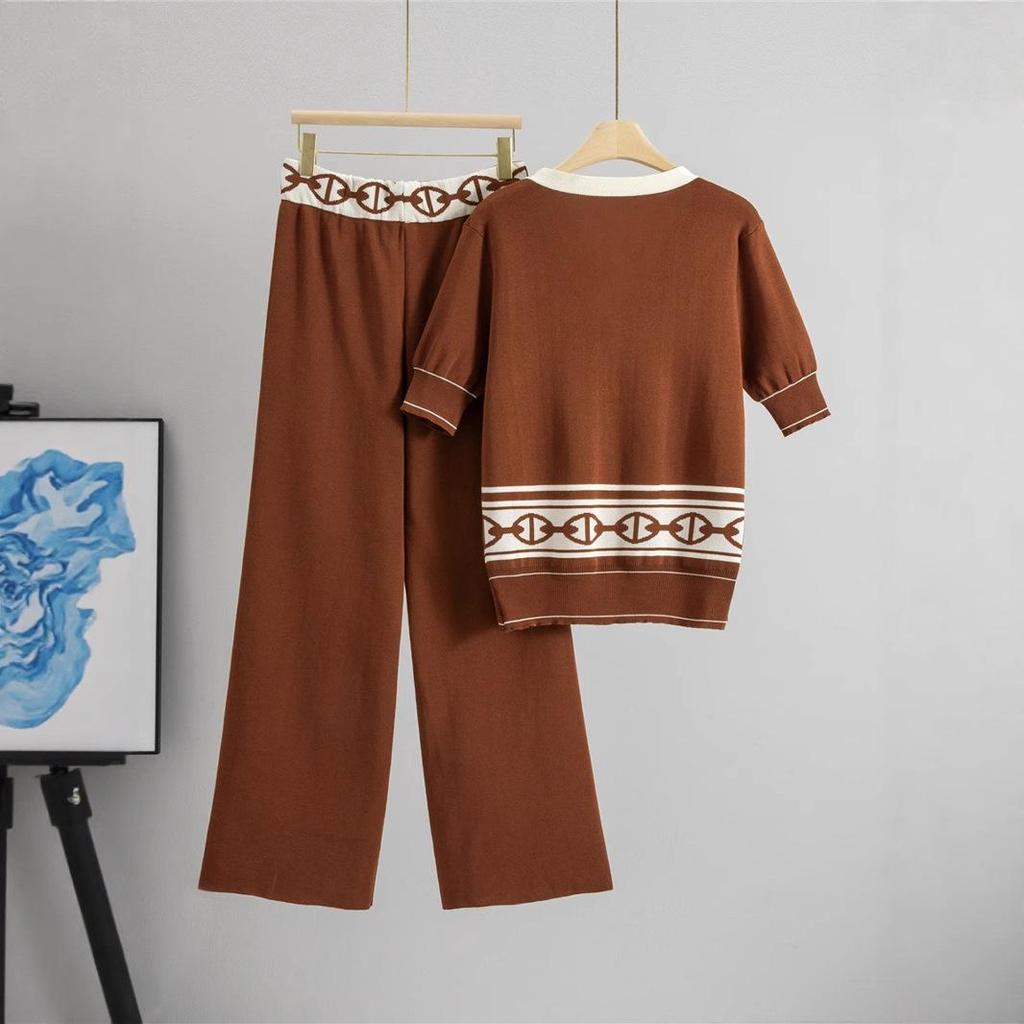 Women's Summer Knit Top & High-Waist Pants Set