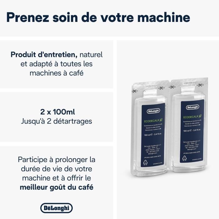 DELONGHI DLS C200 Détartrant EcoDecalk Mini 2x100ml pour toutes les machines à café Delonghi