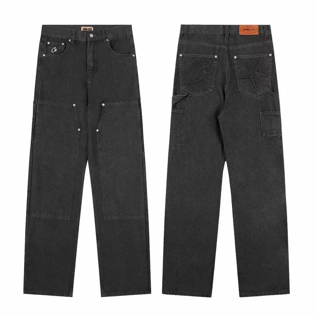 

DRIPX Waed Vintage American Style Jeans Loose Straight Casual Long Trousers for Men Durable Denim Mid Waist Zipper Fly Autumn Wear S чёрный